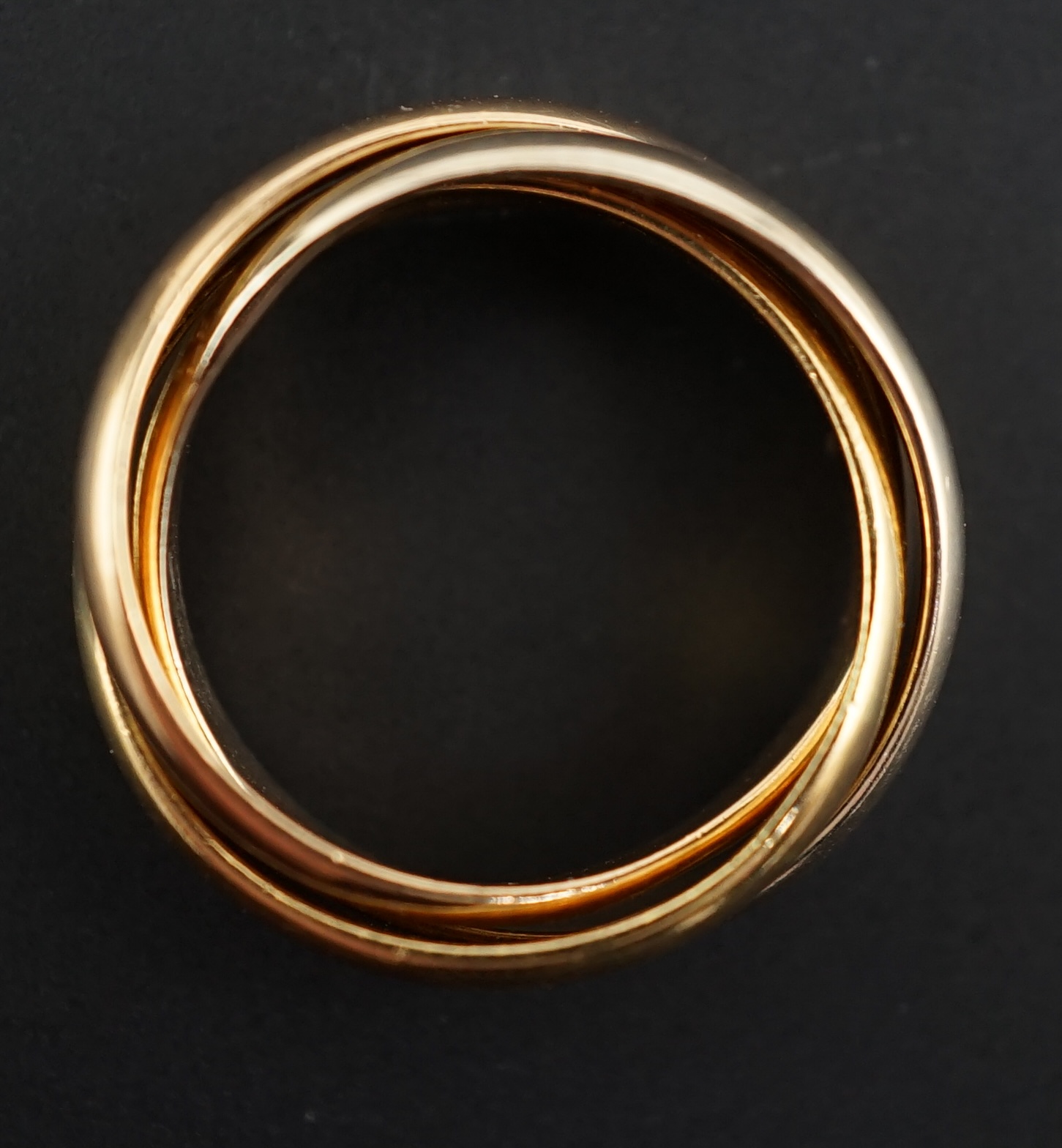 A 1980's French Cartier three colour 18k gold 'Russian' wedding ring